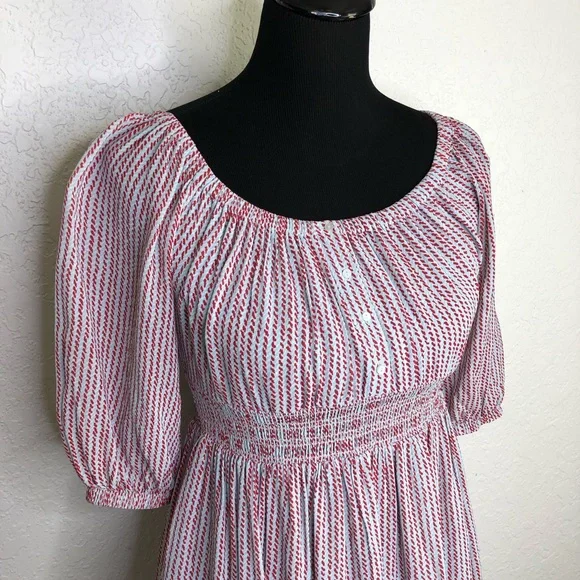 Hatch Briar sky blue red dashdot smocked waist maternity dress size 2 or Medium - Picture 3 of 16